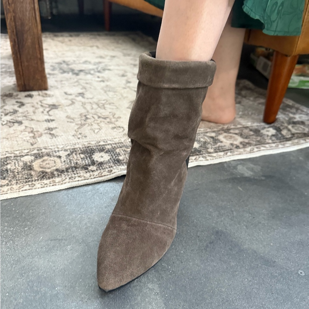 Isabel Marant Brown Suede and Black Leather Pointed Short Boots - Picture 9 of 11